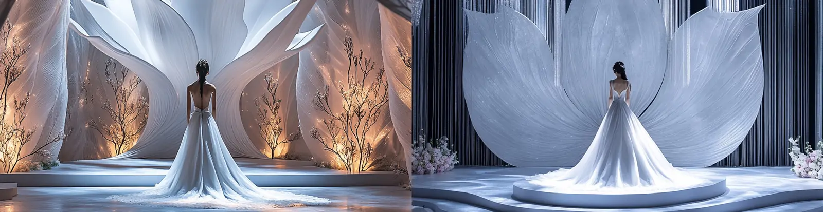 浪漫婚礼舞台花园氛围场景空间布置婚纱照新娘摄影海报midjourney关键词咒语