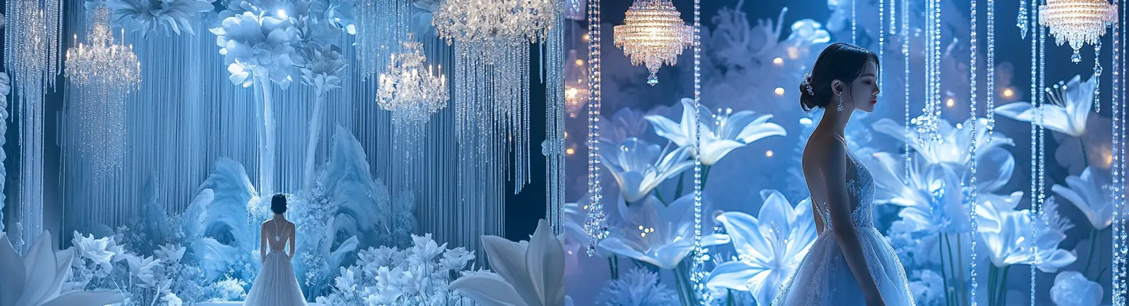 浪漫婚礼舞台花园氛围场景空间布置婚纱照新娘摄影海报midjourney关键词咒语