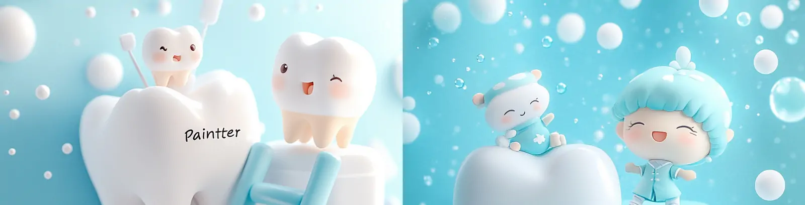 可爱趣味卡通拟人化牙齿口腔清洁健康护理广告插图海报midjourney关键词咒语