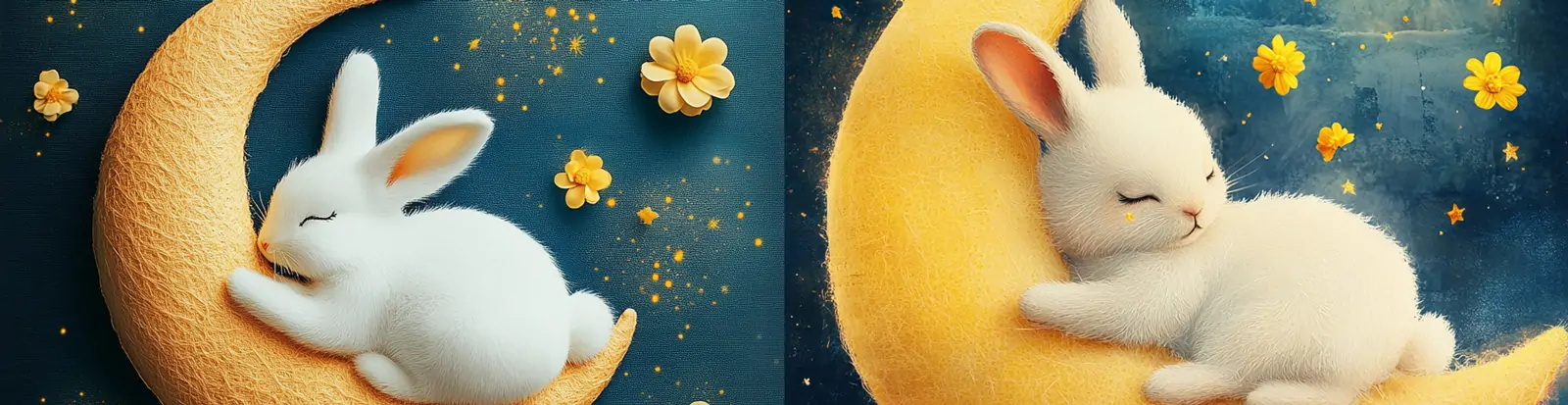 可爱卡通毛茸茸兔子星星月亮云朵睡觉羊毛毡手工世界插图海报midjourney关键词咒语
