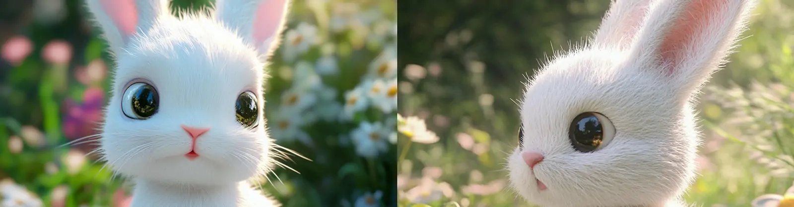 可爱3D立体逼真动物毛茸茸兔子花园摄影海报midjourney关键词咒语