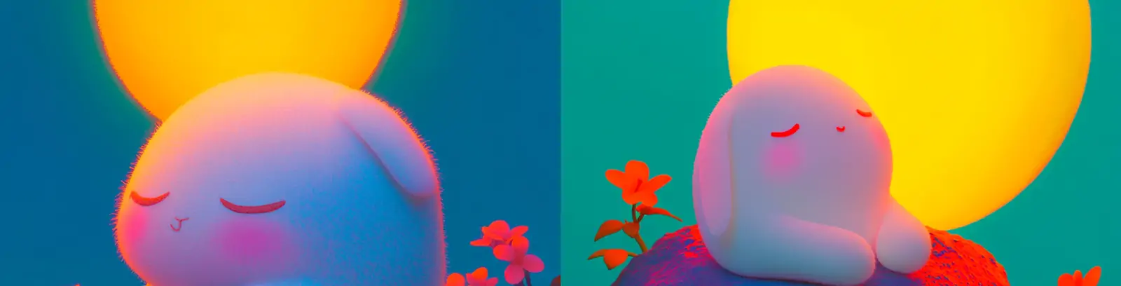 可爱卡通皮克斯兔子岩石月亮羊毛毡世界手工作品摄影海报midjourney关键词咒语