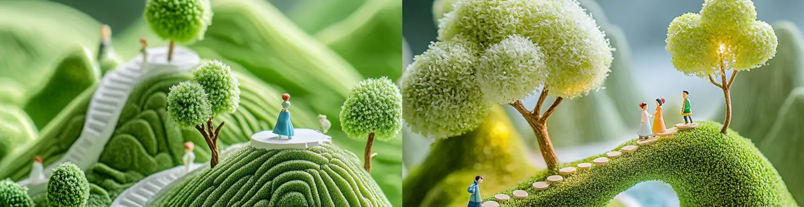 绿色自然桂林山水景观模型微距摄影场景海报midjourney关键词咒语