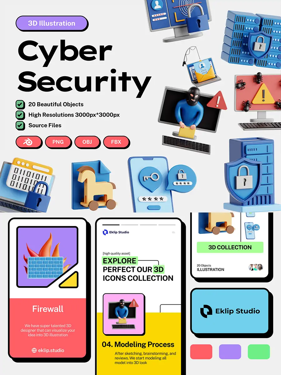3D立体网络安全电信诈骗png图标插图blender设计素材模型-Ai宇宙吧-