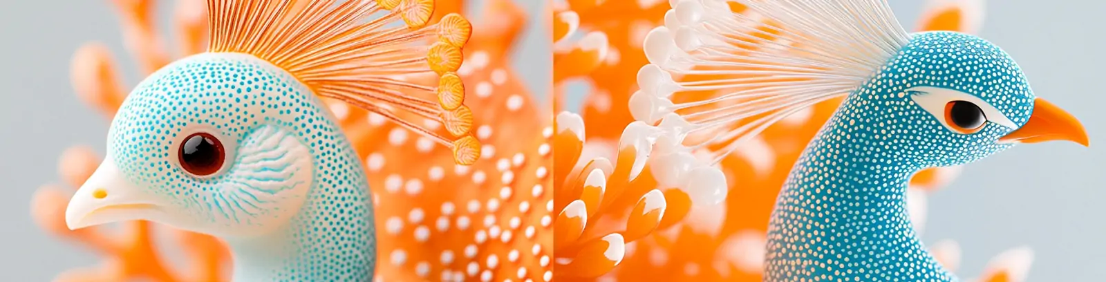 美丽彩色逼真立体动物孔雀手工艺品产品摄影海报midjourney关键词咒语