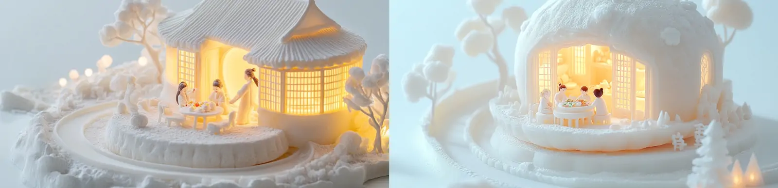 创意中秋节白色巨型月饼家人团聚场景插图海报midjourney关键词咒语