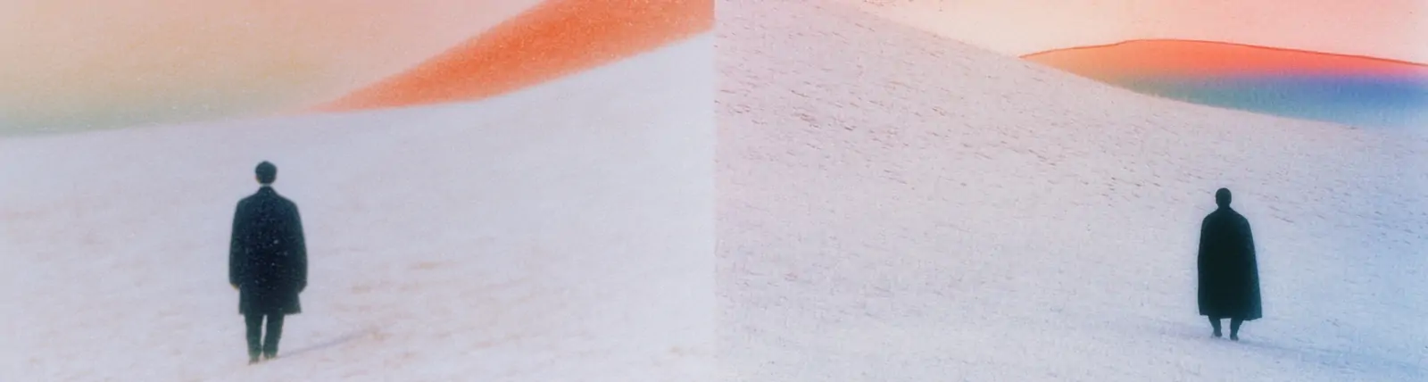 极简主义彩色沙漠湖泊天空自然景观人物背影意境海报背景midjourney关键词咒语