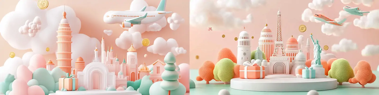 3D立体卡通全球著名旅游景点地标建筑旅行社宣传插图海报midjourney关键词咒语