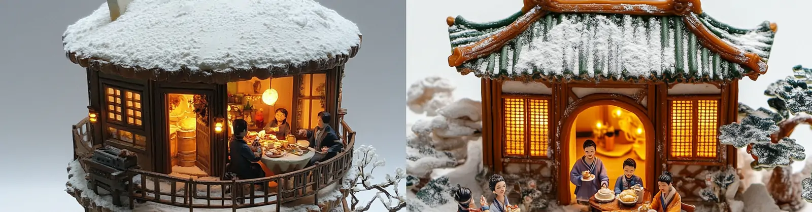 创意中国风中秋节巨型月饼家人团聚晚餐建筑场景模型海报midjourney关键词咒语