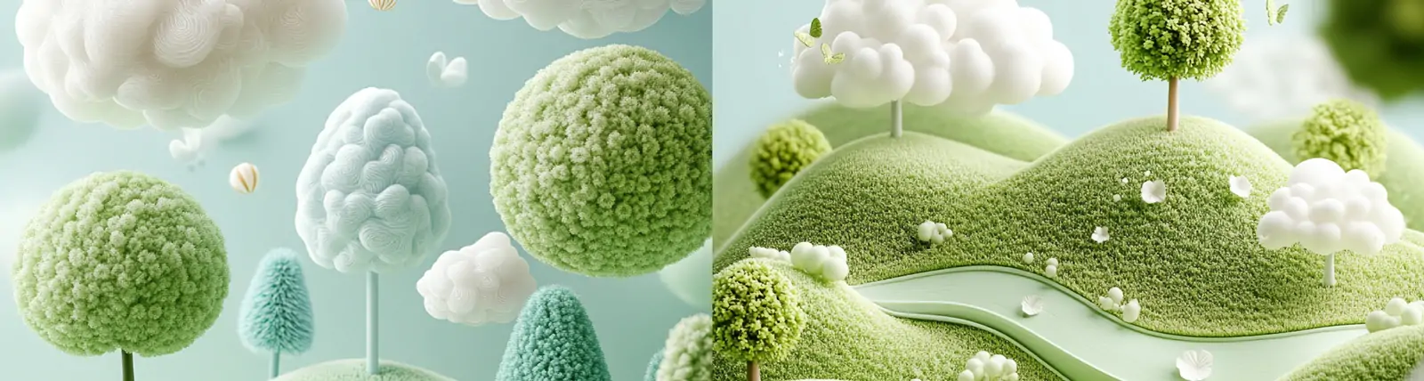 3D立体皮克斯动画风格绿色草地蓝天白云场景插图海报midjourney关键词咒语