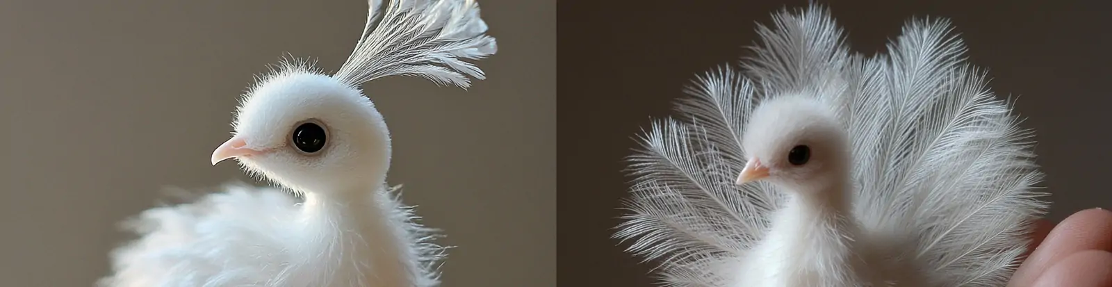 迷你可爱白色孔雀宝宝羽毛手掌特写摄影海报midjourney关键词咒语