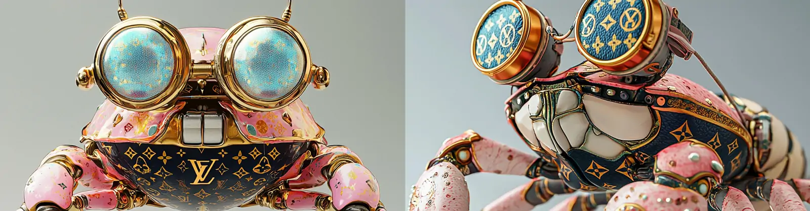 超现实LV老花图案螃蟹机器人摄影海报midjourney关键词咒语