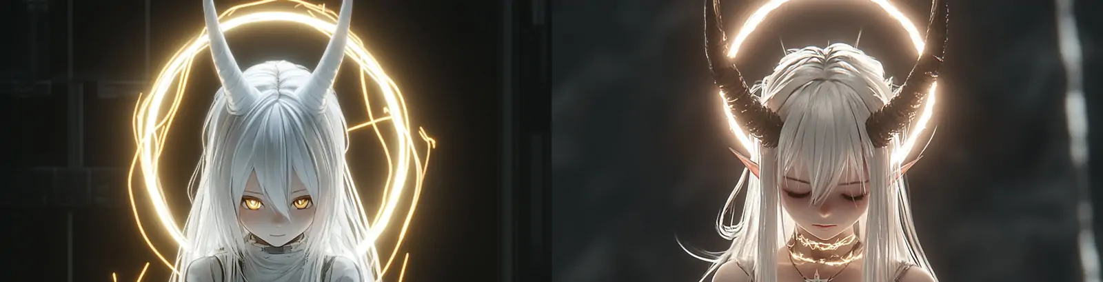 动漫卡通神秘白色恶魔女孩人物角色头顶光环插图海报midjourney关键词咒语