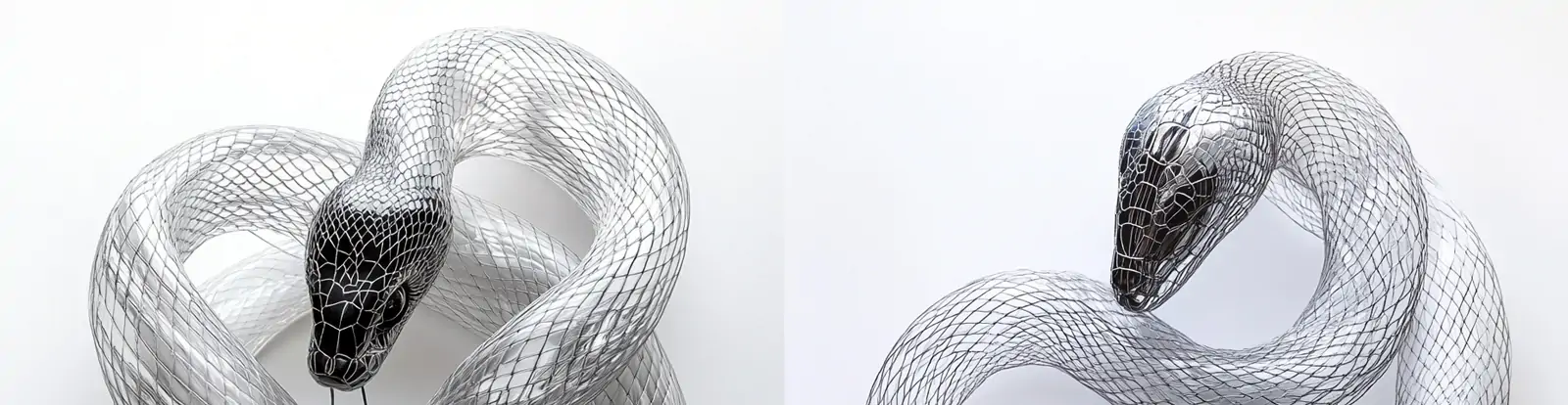 逼真银线透明优雅盘绕蛇立体雕塑模型midjourney关键词咒语