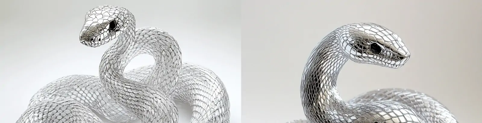 逼真银线透明优雅盘绕蛇立体雕塑模型midjourney关键词咒语