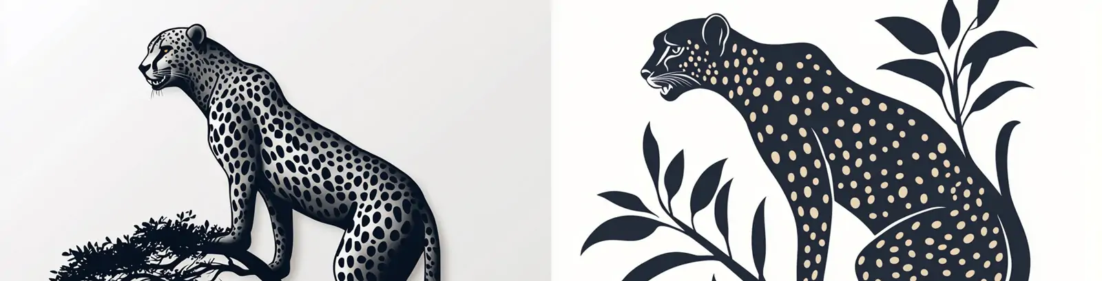 手绘简洁优雅咆哮猎豹树枝现代风格标志插图海报midjourney关键词咒语