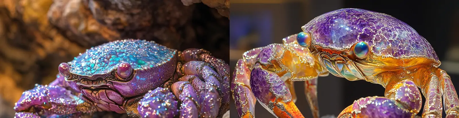 彩色渐变闪亮水晶玛瑙宝石螃蟹艺术摄影海报midjourney关键词咒语