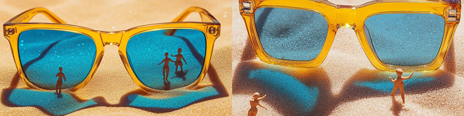 创意夏天大海沙滩太阳镜迷你人物产品广告摄影海报midjourney关键词咒语