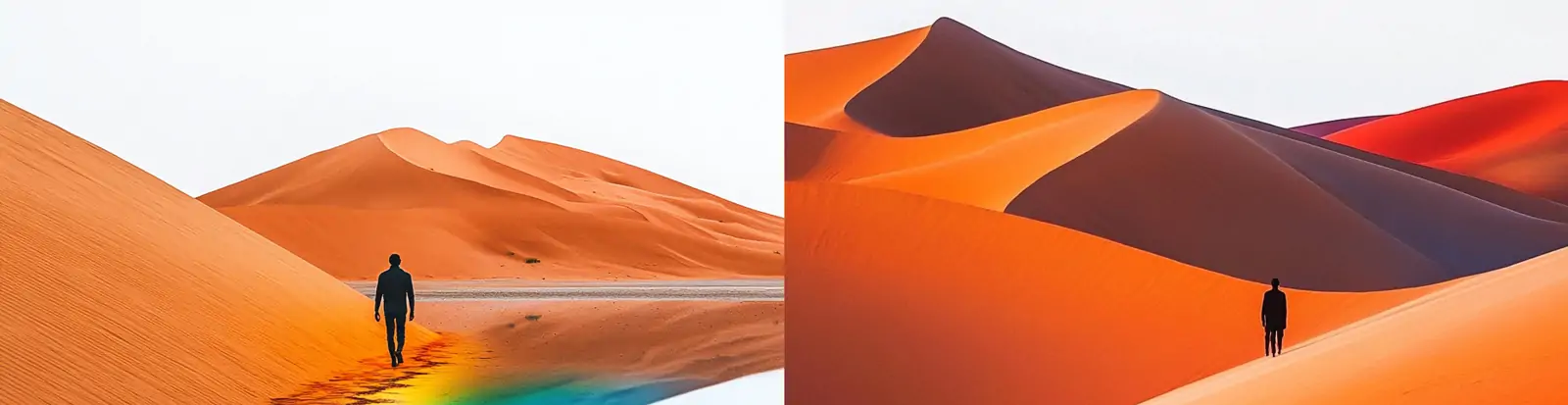 极简主义彩色沙漠沙丘湖泊人物背影艺术作品摄影海报midjourney关键词咒语