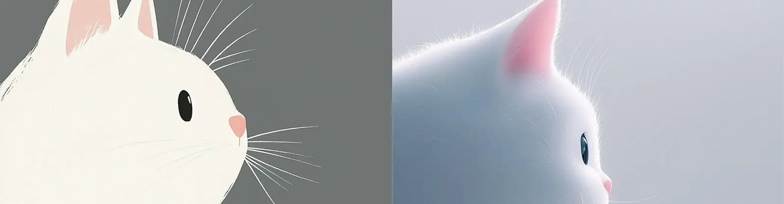 创意极简主义巨型白色猫咪微观人物对视艺术摄影海报midjourney关键词咒语