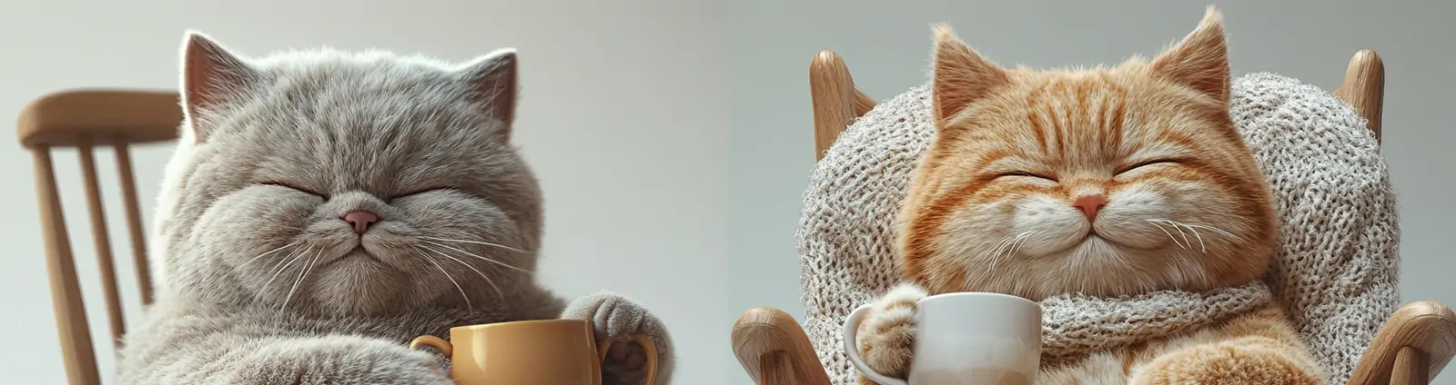 可爱卡通胖乎乎毛茸茸懒洋洋猫咪摇椅喝茶享受表情摄影海报midjourney关键词咒语