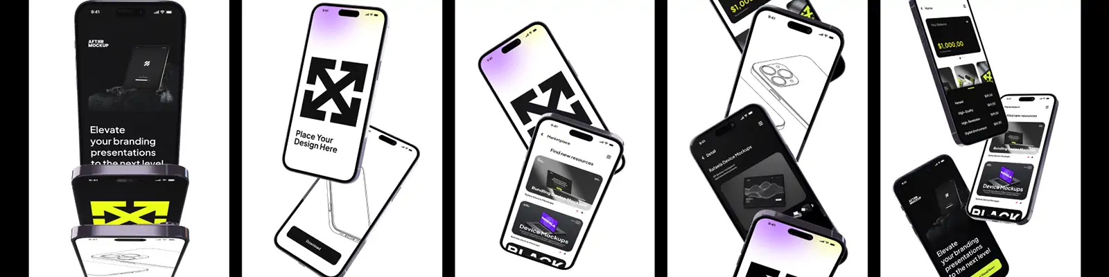 iPhone移动手机屏幕垂直展示样机贴图psd分层设计素材模版Mockup