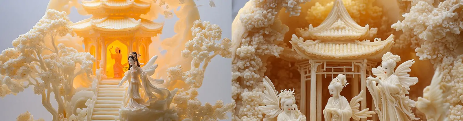 中秋节天宫仙女建筑庆祝雕刻花纹图案场景插图海报midjourney关键词咒语