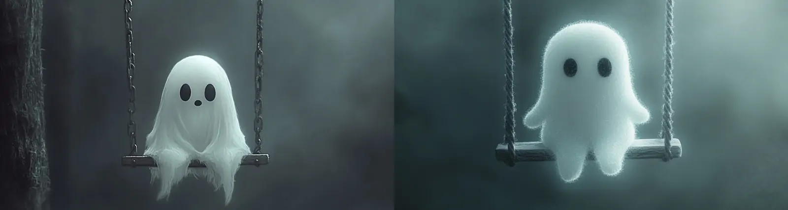万圣节可爱幽灵鬼魂荡秋千幻想风格复古油画插图海报midjourney关键词咒语