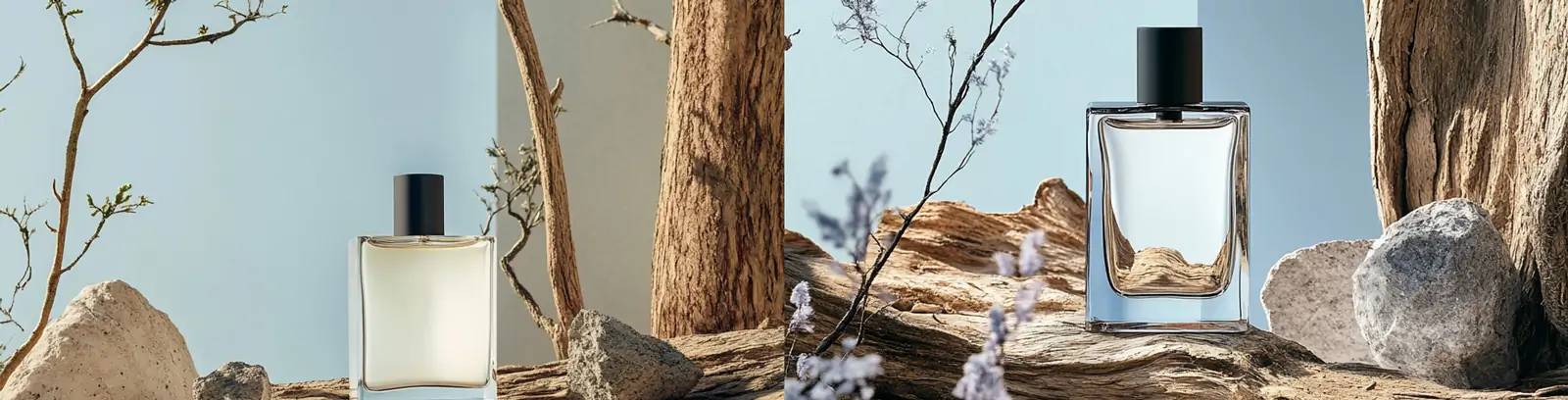 极简主义化妆品护肤品香水植物树木岩石场景商业产品摄影广告海报midjourney关键词咒语