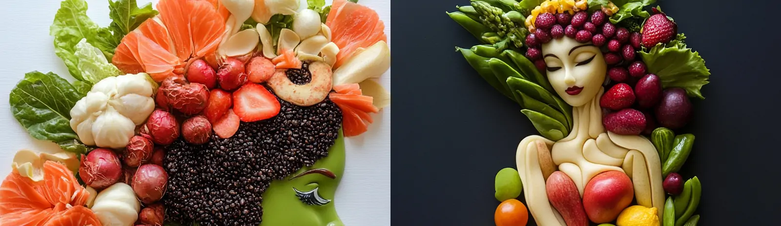 创意新鲜蔬菜水果食物塑造女孩人物形象模型midjourney关键词咒语