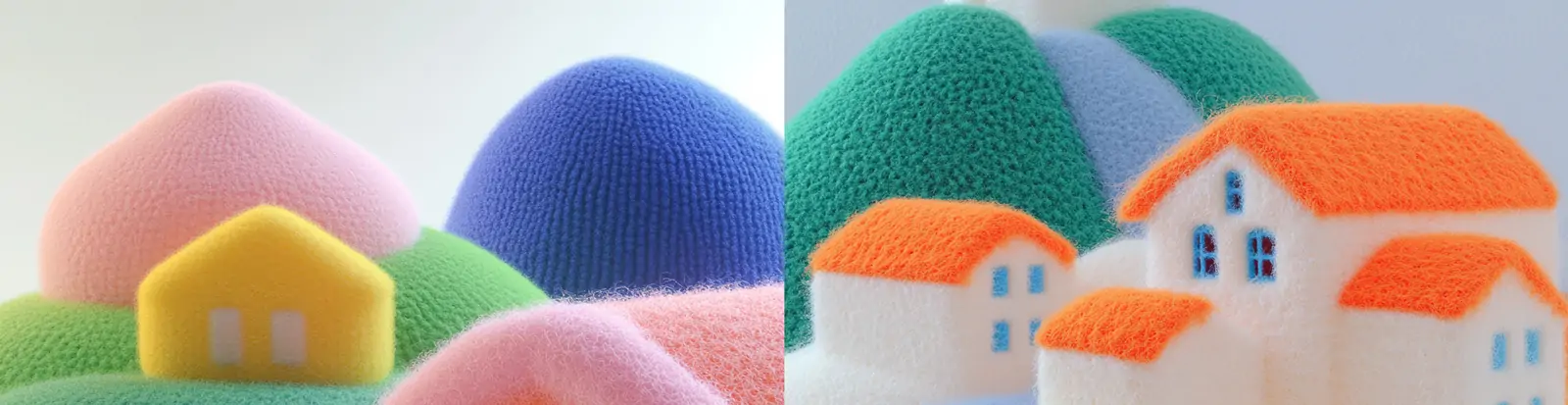 彩色立体城市建筑房子羊毛毡手工艺品模型海报midjourney关键词咒语