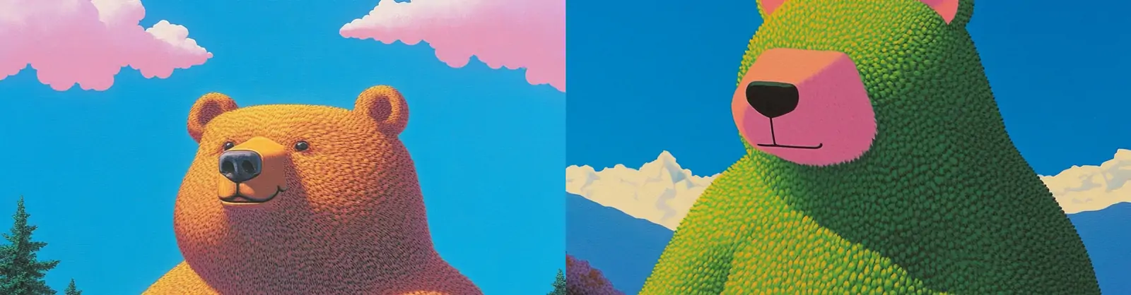 个性化彩色立体逼真巨型熊世界草莓熊插图海报midjourney关键词咒语