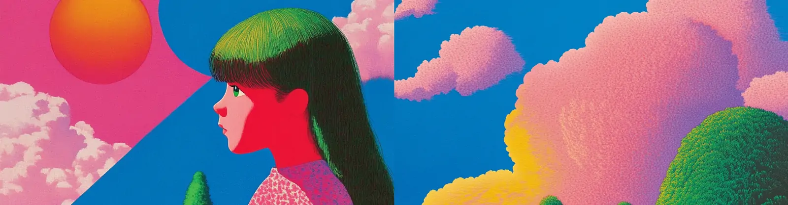 个性化彩色立体逼真可爱女孩幻想世界场景插图海报midjourney关键词咒语