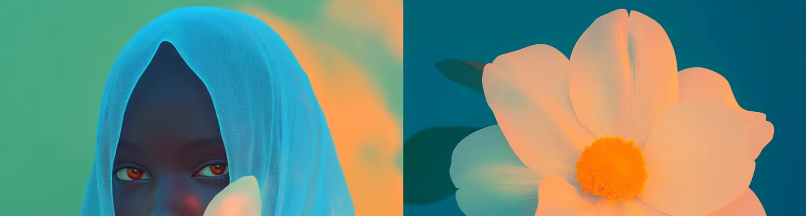 创意黑人美女模特茉莉花遮面艺术摄影海报midjourney关键词咒语