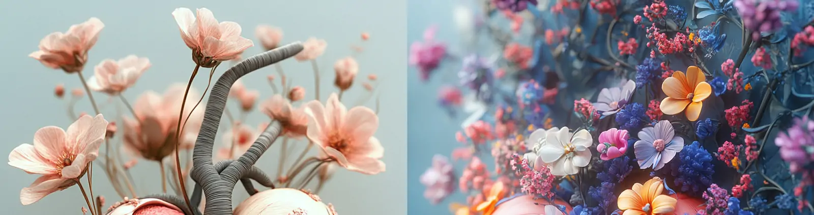 创意3D立体鲜花包围心脏粉彩艺术插图海报midjourney关键词咒语