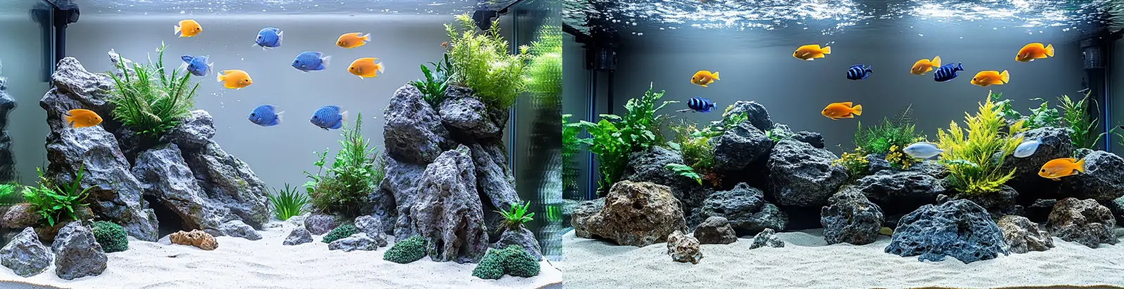 创意岩石植物大型水族馆鱼缸造景立体场景摄影海报midjourney关键词咒语