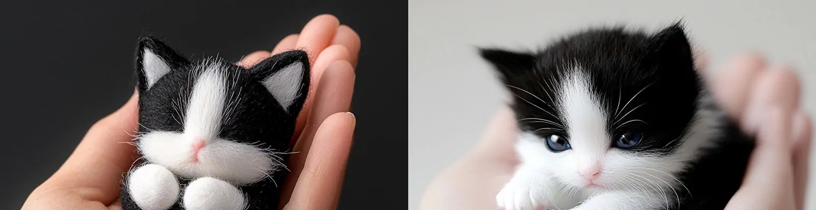 迷你可爱黑白猫咪宝宝蜷缩在手掌里特写镜头摄影海报midjourney关键词咒语
