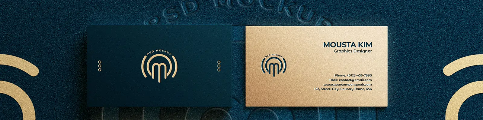 高端奢华烫金效果名片展示样机贴图psd分层设计素材模版Mockup