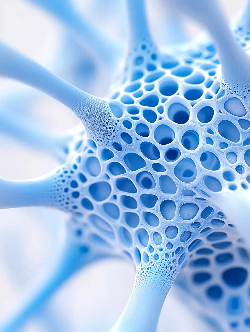 Midjourney - 蓝色半透明复杂网状结构图案纹理医学分子结构特写海报背景midjourney关键词咒语 素材类-Ai宇宙吧-