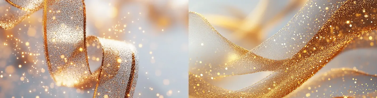 金色闪闪发光飞行粒子丝带旋涡圆点光影特写抽象艺术海报背景midjourney关键词咒语