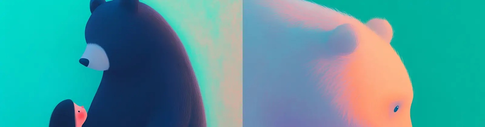 手绘可爱卡通个性化动物熊女孩对视场景插图绘画海报midjourney关键词咒语