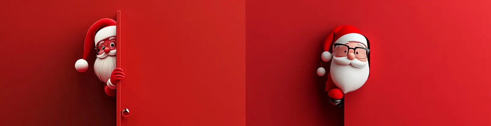 红色卡通三维立体圣诞节可爱圣诞老人门后偷看海报背景midjourney关键词咒语