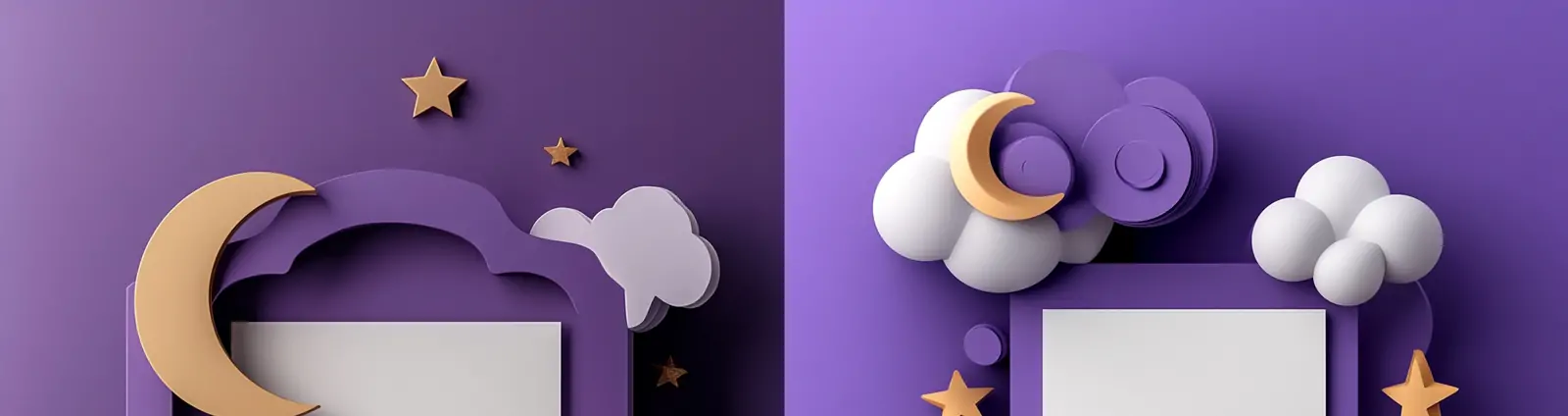 3D立体紫色云朵星星月亮小熊剪纸风格邀请函贺卡海报背景midjourney关键词咒语