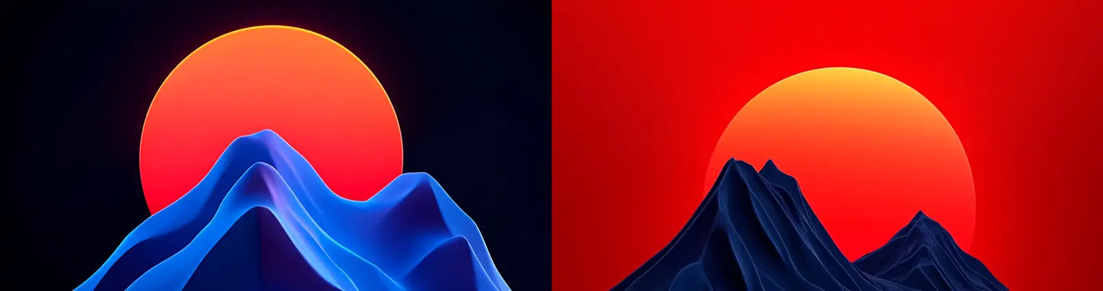 彩色渐变霓虹风格自然山脉月亮景观光效壁纸海报背景midjourney关键词咒语