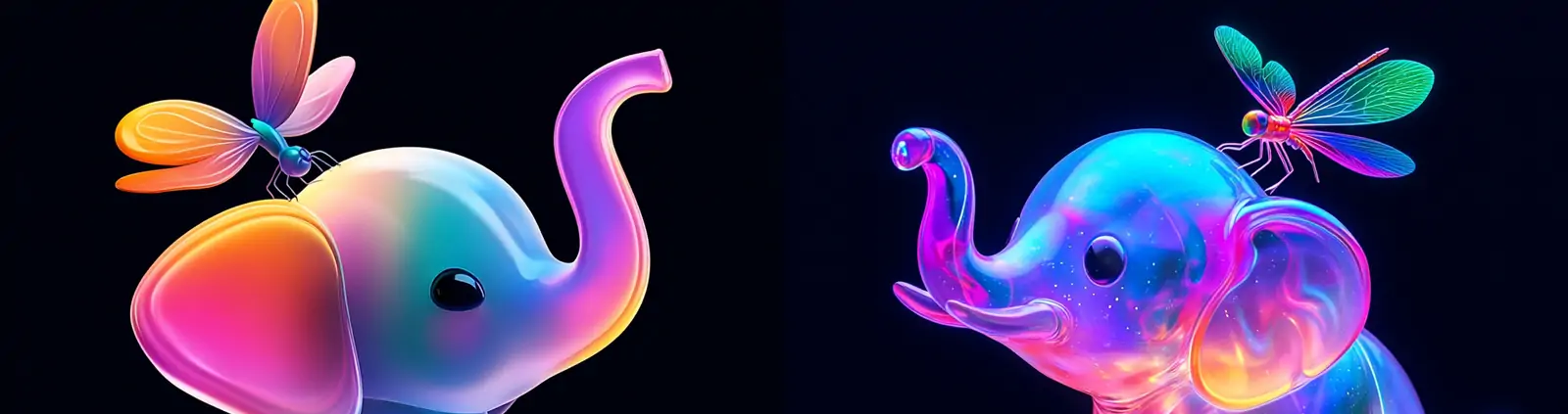 彩色渐变透明玻璃可爱小象蜻蜓动物发光体立体模型midjourney关键词咒语