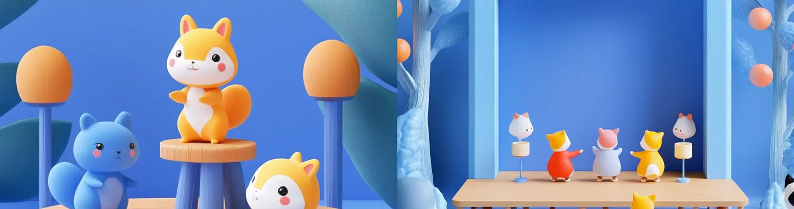 3D立体可爱卡通森林动物动漫形象模型舞台剧表演场景插图海报midjourney关键词咒语