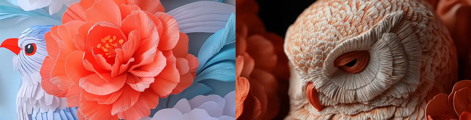 3D立体剪纸艺术动物鸟类猫头鹰鲜花工艺品模型插图海报midjourney关键词咒语