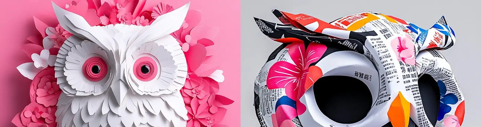 3D立体剪纸艺术动物鸟类猫头鹰鲜花工艺品模型插图海报midjourney关键词咒语
