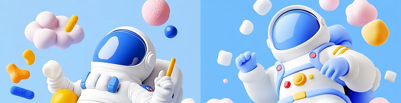 3D立体可爱卡通宇航员漂浮太空环境场景模型插图海报midjourney关键词咒语