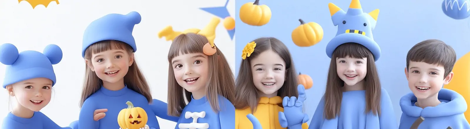 可爱儿童孩子微笑万圣节派对装饰南瓜灯场景摄影照片海报midjourney关键词咒语